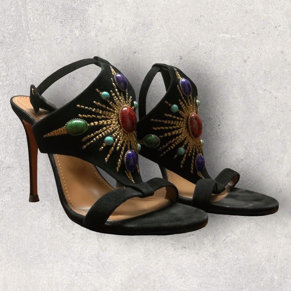 AQUAZZURA Desert Sun High Heel Sz 9/39 Suede Sandals - Picture 3 of 8